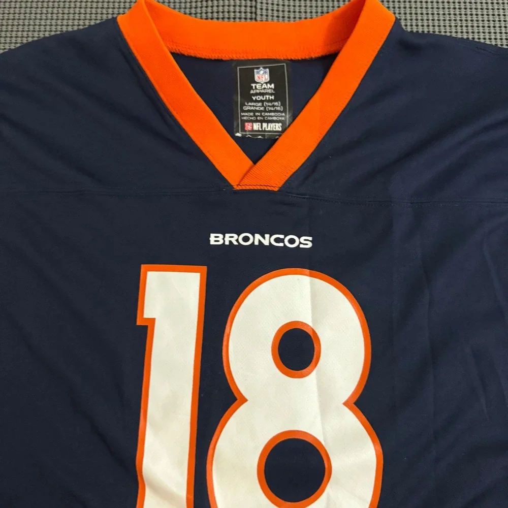 NFL Team Apparel Denver Broncos Peyton Manning 18 Youth Large Jersey Navy Blue